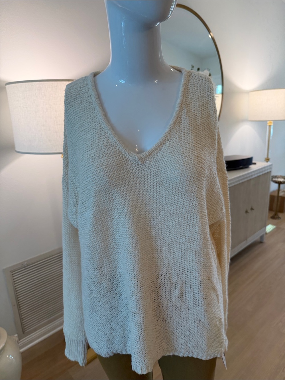Mossimo Supply Co. Cream V-Neck Lightweight Knit Sweater